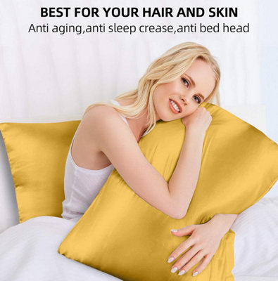 Yellow Satin Silk Pillowcase For Hair & Skin Smooth Anti Allergic Pillow Cover Set