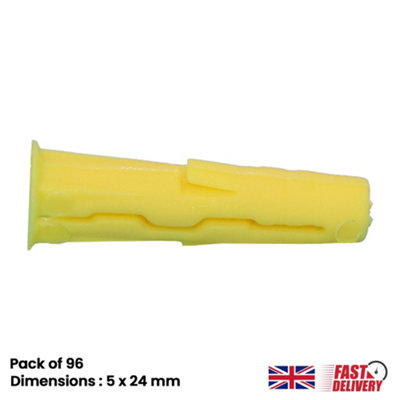 Yellow Screw Wall Expansion Fixing Rawl Plugs for Brick Stone Concrete Wall Plasterboard, 96pcs