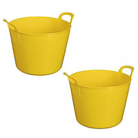 Yellow Set Of 2 Plastic Flexi Tub Storage Bucket 42L Builders Garden Horse Feed Trug Laundry Toy