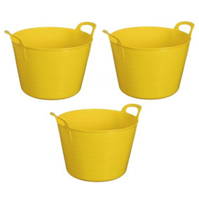 Yellow Set Of 3 Plastic Flexi Tub Storage Bucket 42L Builders Garden Horse Feed Trug Laundry Toy