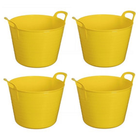 Yellow Set Of 4 Plastic Flexi Tub Storage Bucket 42L Builders Garden Horse Feed Trug Laundry Toy