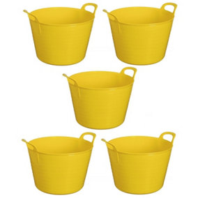 Yellow Set Of 5 Plastic Flexi Tub Storage Bucket 42L Builders Garden Horse Feed Trug Laundry Toy