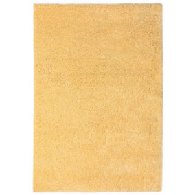 Yellow Shaggy Modern Plain Rug Easy to clean Dining Room-120cm X 170cm