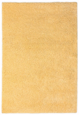 Yellow Shaggy Modern Plain Rug Easy to clean Dining Room-80cm X 150cm