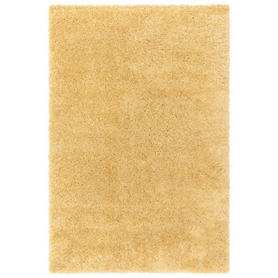 Yellow Shaggy Modern Plain Rug Easy to clean Dining Room-80cm X 150cm