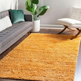 Yellow Shaggy Plain Rug Easy to clean Living Room and Bedroom-60 X 200cm (Runner)