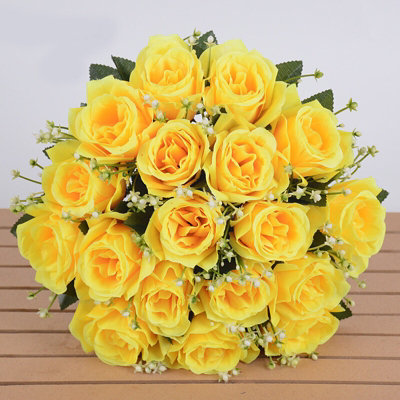 Yellow Silk Rose Artificial Flower Bouquet - 18 Heads for Wedding & Home Decor, 36cm