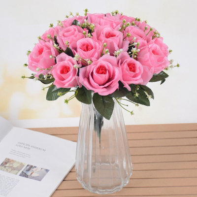 Yellow Silk Rose Artificial Flower Bouquet - 18 Heads for Wedding & Home Decor, 36cm