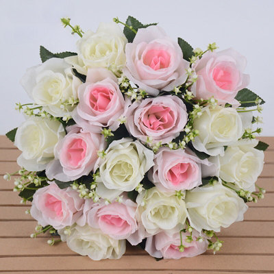 Yellow Silk Rose Artificial Flower Bouquet - 18 Heads for Wedding & Home Decor, 36cm
