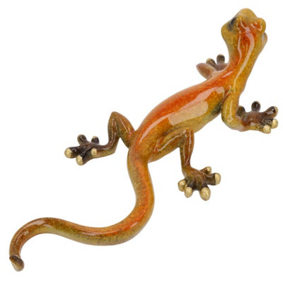Gecko-Skulptur Aus Kunstharz – Gelb Gesprenkelt, Größe M, Für Garten & Wand-Deko