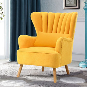 Yellow Suede Upholstered Wing Back Armchair with Lumbar Pillow