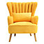 Yellow Suede Upholstered Wing Back Armchair with Lumbar Pillow