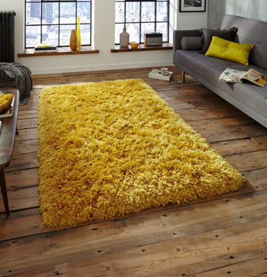 Yellow Thick Shaggy Handmade Plain Easy to Clean Rug For Bedroom Dining Room And Living Room-120cm X 170cm