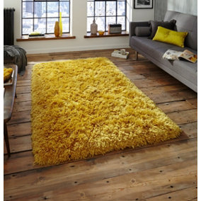 Yellow Thick Shaggy Handmade Plain Easy to Clean Rug For Bedroom Dining Room And Living Room-120cm X 170cm