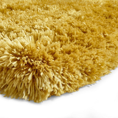 Yellow Thick Shaggy Handmade Plain Easy to Clean Rug For Bedroom Dining ...