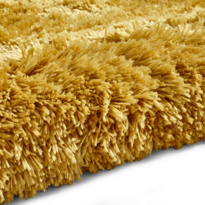 Yellow Thick Shaggy Handmade Plain Easy to Clean Rug For Bedroom Dining ...