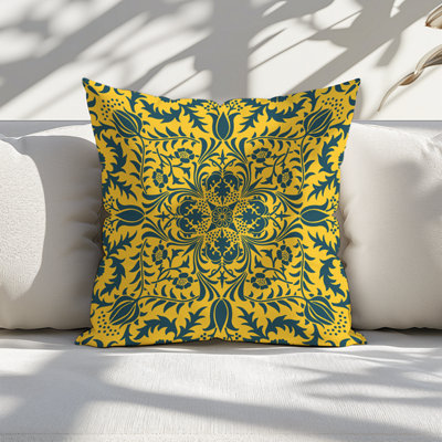 Yellow Tile Printed Faux Suede Cushion 45cm x 45cm