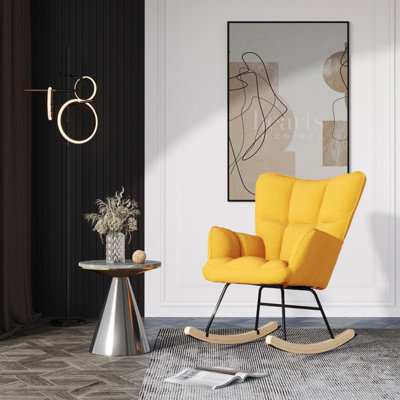 Yellow Tufted Linen Upholstered Rocking Chair | DIY at B&Q