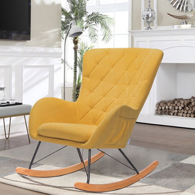 Yellow Upholstered Rocking Armchair for Living Room