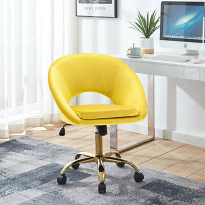 Yellow Velvet Adjustable Height Swivel Ergonomic Home Office Chair