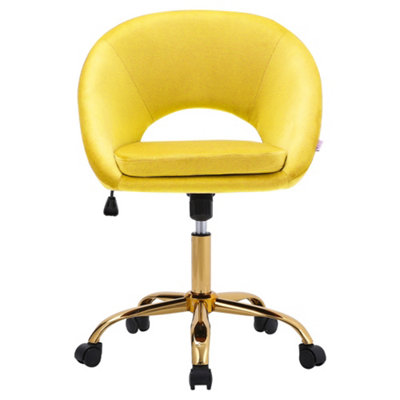 Yellow Velvet Adjustable Height Swivel Ergonomic Home Office Chair