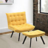 Yellow Velvet Buttoned Accent Chair with Footstool