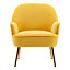 Yellow Velvet Effect Relaxer Chair Occasional Armchair with Gold Plated Feet Yellow