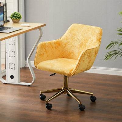 Yellow Velvet Swivel Home Office Chair Desk Chair with Flared Arms