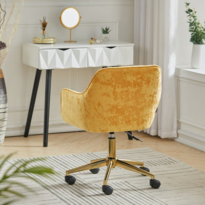 Yellow Velvet Swivel Home Office Chair Desk Chair with Flared Arms