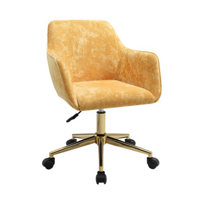 Yellow Velvet Upholstered Home Office Swivel Task Chair with Gold Base