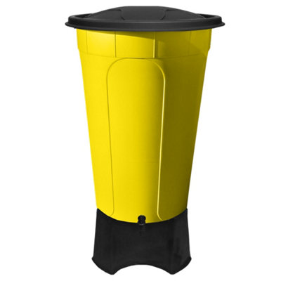 Yellow Waterbutt with Lid, Tap and Stand - Large Round Water Butt - 210L