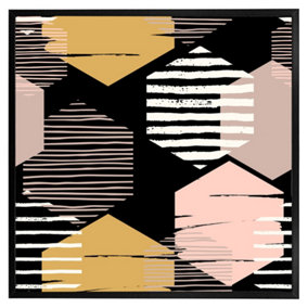 Yellow, white & pink hexagons (Picutre Frame) / 30x30" / Black