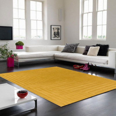 Yellow Wool Easy to clean Optical/ (3D) Handmade , Luxurious , Modern , Wool Rug for Living Room, Bedroom - 120cm X 170cm