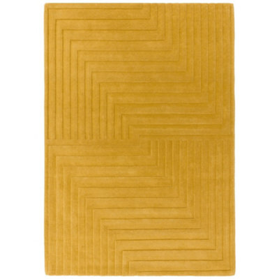 Yellow Wool Easy to clean Optical/ (3D) Handmade , Luxurious , Modern , Wool Rug for Living Room, Bedroom - 120cm X 170cm