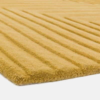 Yellow Wool Easy to clean Optical/ (3D) Handmade , Luxurious , Modern , Wool Rug for Living Room, Bedroom - 200cm X 290cm