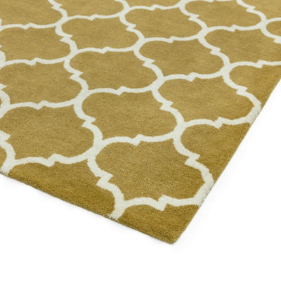 Yellow Wool Handmade Luxurious Modern Easy to Clean Geometric Rug For Dining Room Bedroom And Living Room-120cm X 170cm