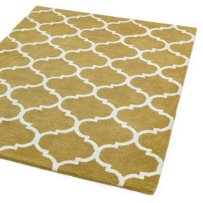 Yellow Wool Handmade Luxurious Modern Easy to Clean Geometric Rug For Dining Room Bedroom And Living Room-120cm X 170cm - 3