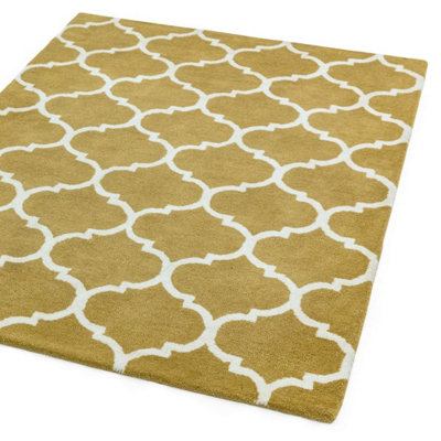 Yellow Wool Handmade Luxurious Modern Easy to Clean Geometric Rug For Dining Room Bedroom And Living Room-80cm X 150cm