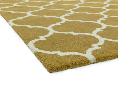 Yellow Wool Handmade Luxurious Modern Easy to Clean Geometric Rug For Dining Room Bedroom And Living Room-80cm X 150cm