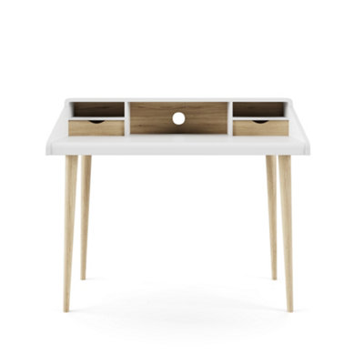 Yeovil Office Desk with Shelves & Drawers in White/Oak