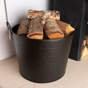 Yew Small Fireside Log Bucket Contemporary Design Iron Matte Black