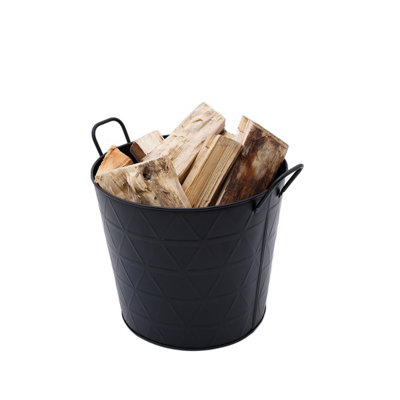 Yew Small Fireside Log Bucket Contemporary Design Iron Matte Black
