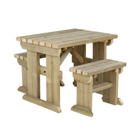 Yews Picnic Bench - Wooden Garden Table and Bench Set (3ft, Natural finish)