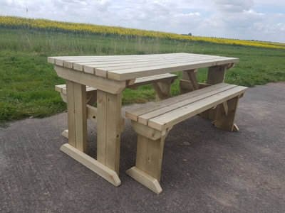 Yews Picnic Bench - Wooden Garden Table and Bench Set (3ft - 6