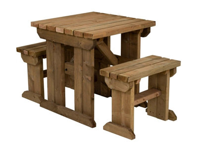 Yews Picnic Bench - Wooden Garden Table and Bench Set (3ft, Rustic brown)