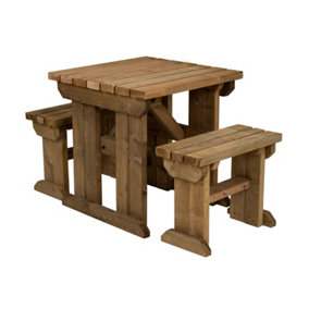 Yews Picnic Bench - Wooden Garden Table and Bench Set (3ft, Rustic brown)