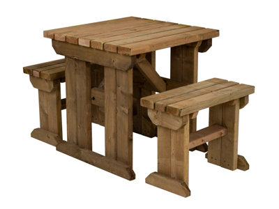 Yews Picnic Bench - Wooden Garden Table and Bench Set (4ft, Rustic brown)