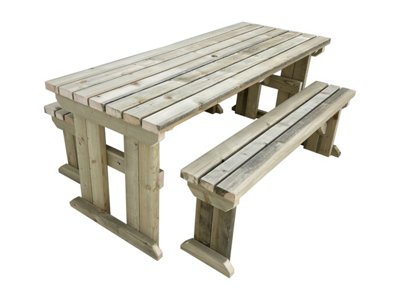 Yews Picnic Bench - Wooden Garden Table and Bench Set (6ft, Natural finish)