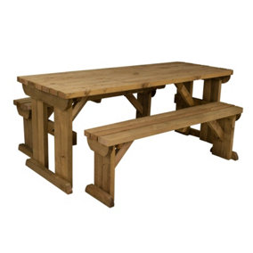 Yews Picnic Bench - Wooden Garden Table and Bench Set (6ft, Rustic brown)