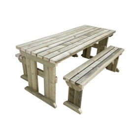 Yews Picnic Bench - Wooden Garden Table and Bench Set (7ft, Natural finish)